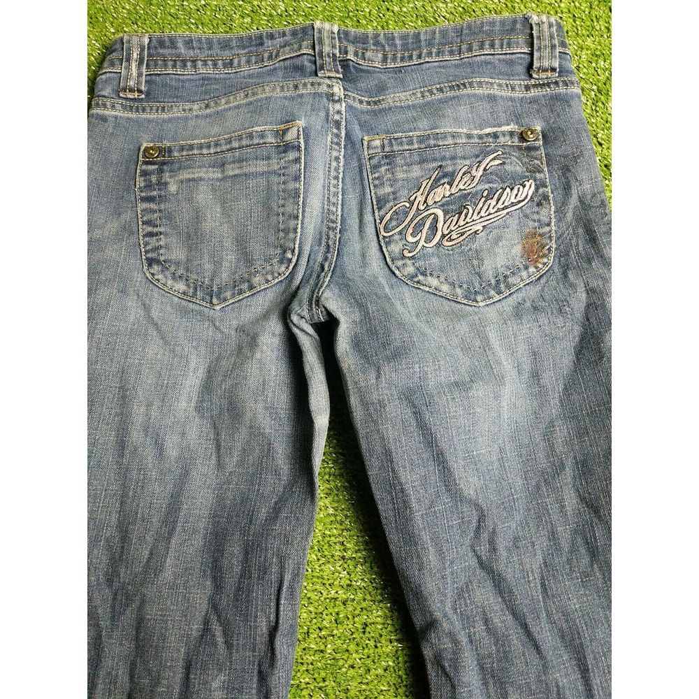 Harley-Davidson Blue Boot Cut Jeans with Classic Distressing - Picture 9 of 10